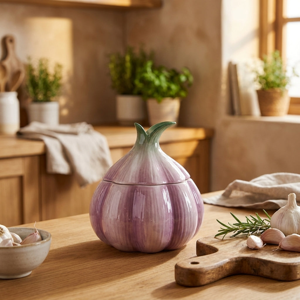 Warmwood cover - Purple Garlic Jar, Ceramic Lidded Storage Canister