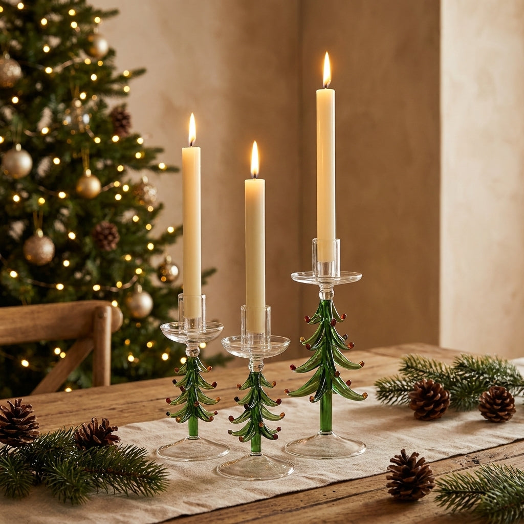 Warmwood cover - Glass Tree Candlestick, Nordic Christmas Taper Holder