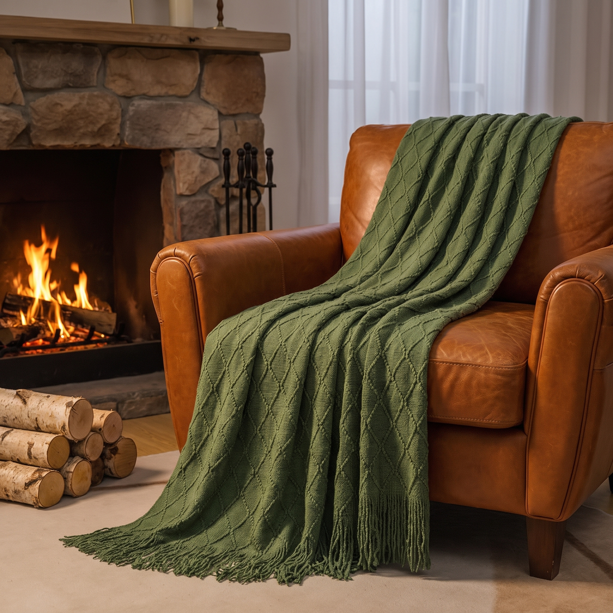 Knit Throw Blanket with Tassels