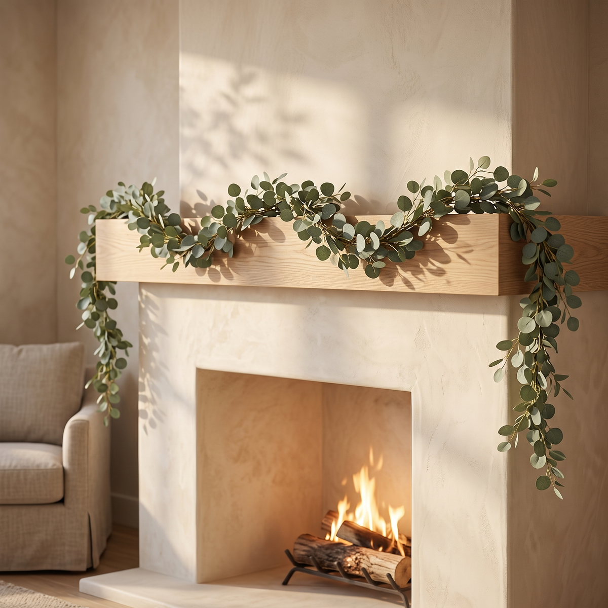 Artificial Eucalyptus Garland with Flowers
