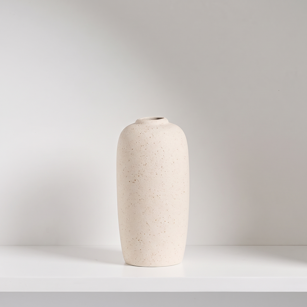Matte white ceramic vase, tall column shape