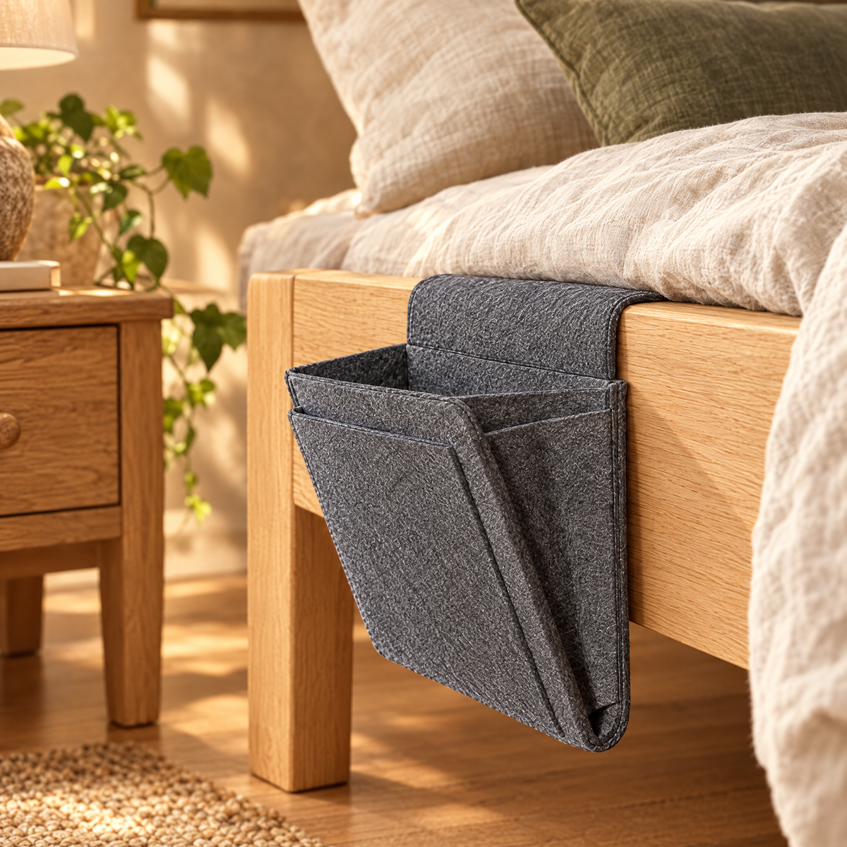 Gray felt bedside caddy organizer