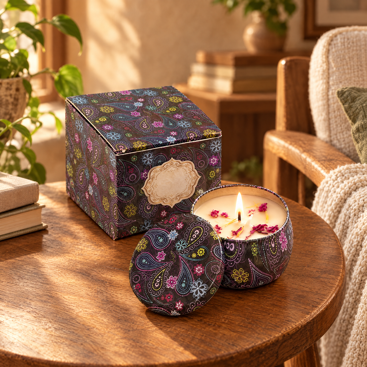 Vintage floral tin soy candle