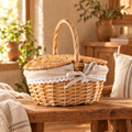 Small wicker picnic basket with lace liner