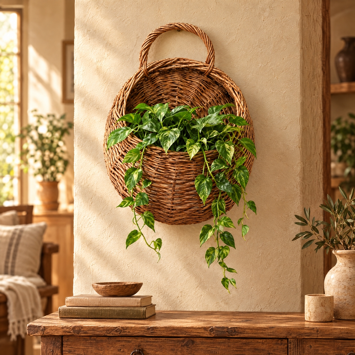 Rattan wall hanging flower basket
