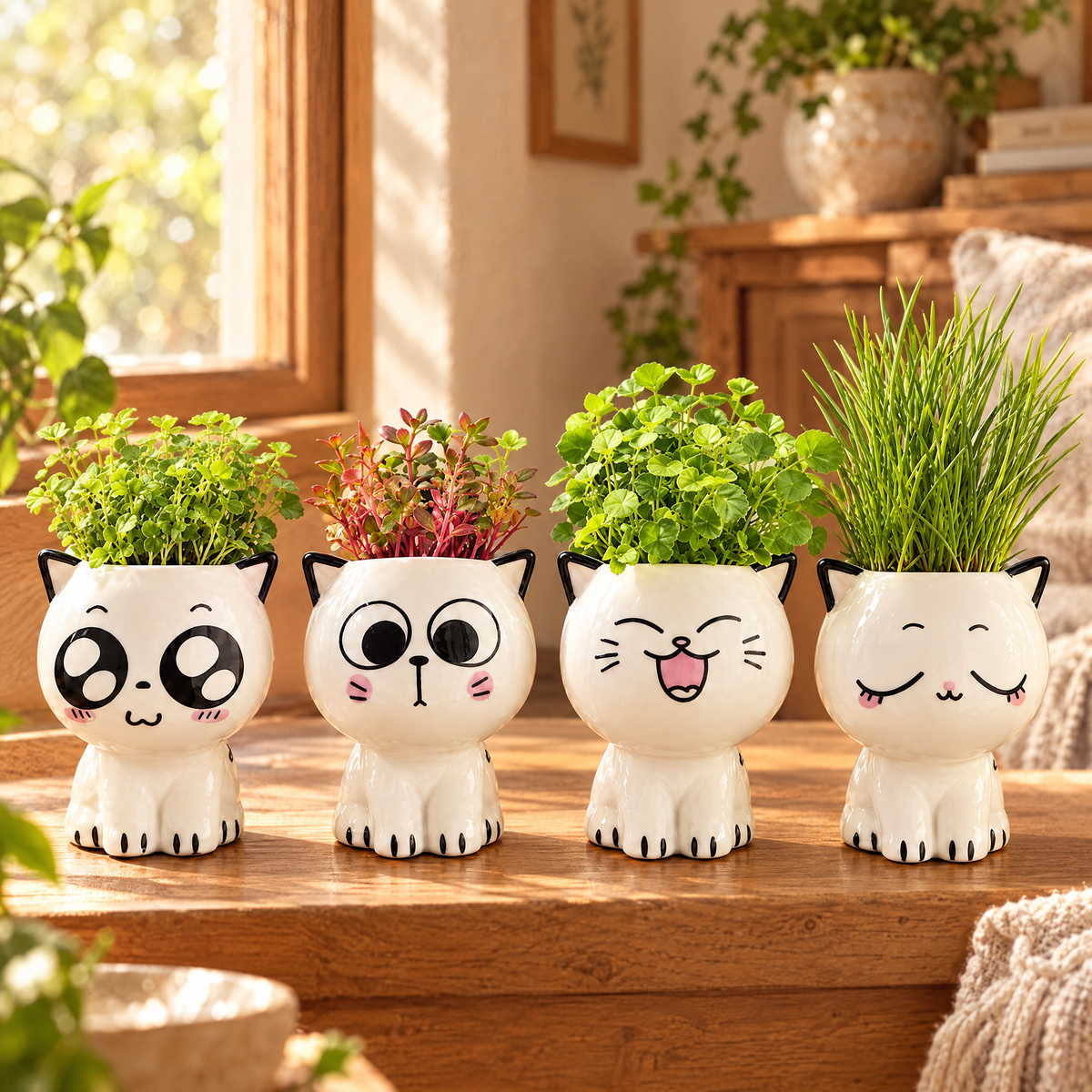 Cat face ceramic succulent planters