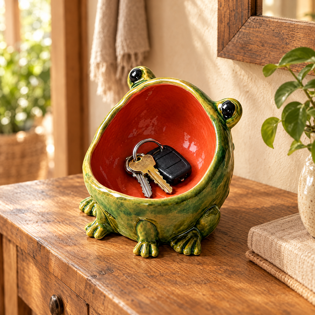 Green ceramic frog bowl