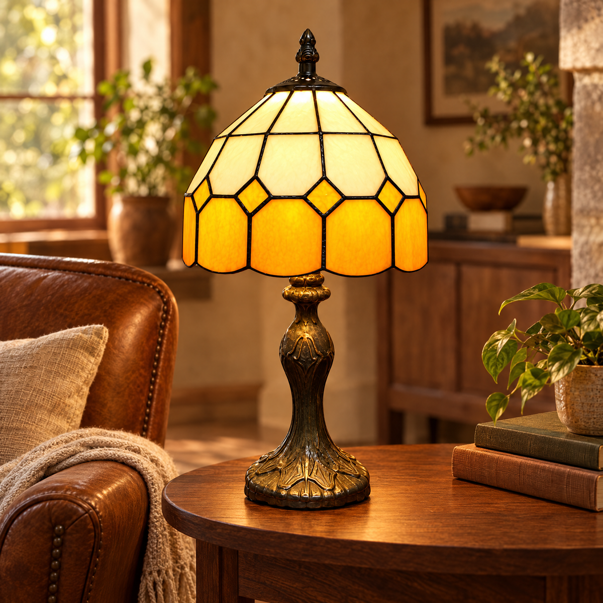 Tiffany-style checkered glass table lamp