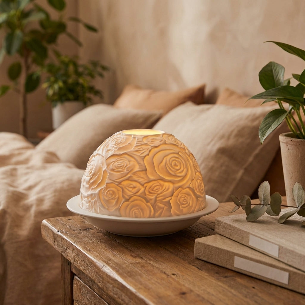 Warmwood cover - Porcelain Flower Dome Lamp, Embossed Tealight Night Light
