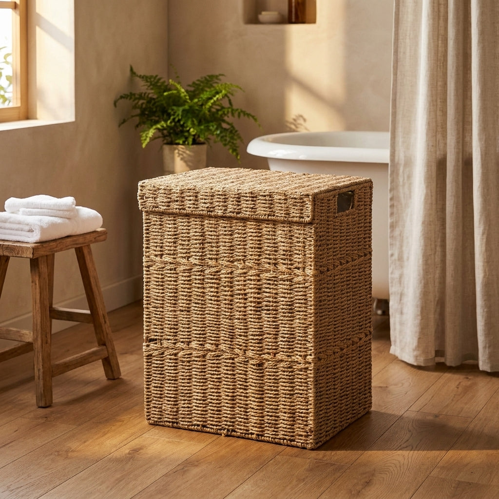 Warmwood cover - Rattan Laundry Hamper, Woven Basket with Lid