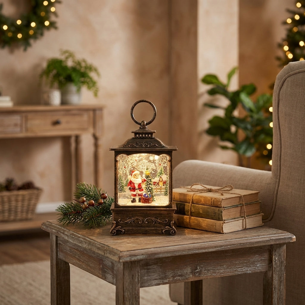 Warmwood cover - Swirling Snow Globe Lantern, Lighted Christmas Scene