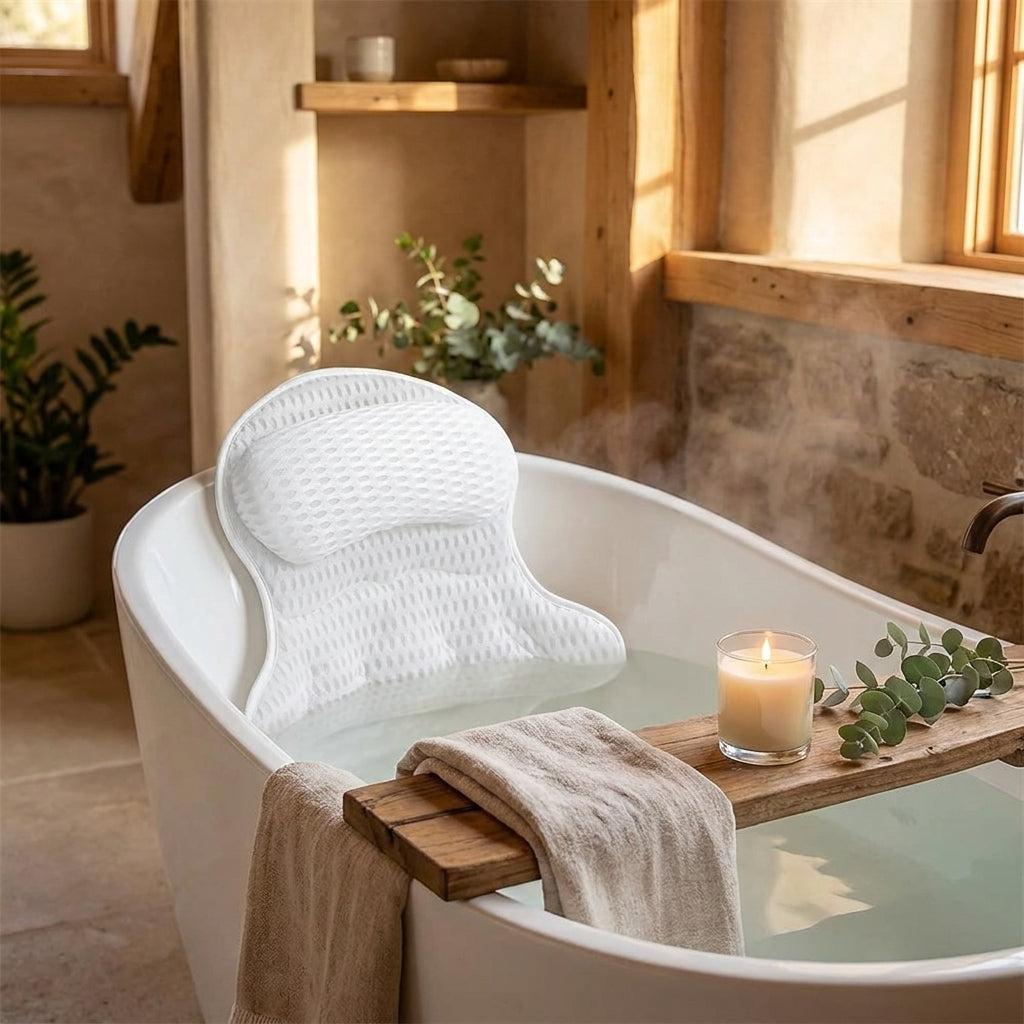 Warmwood cover - Spa Bath Pillow, 4D Mesh Bathtub Headrest with Suction Cups