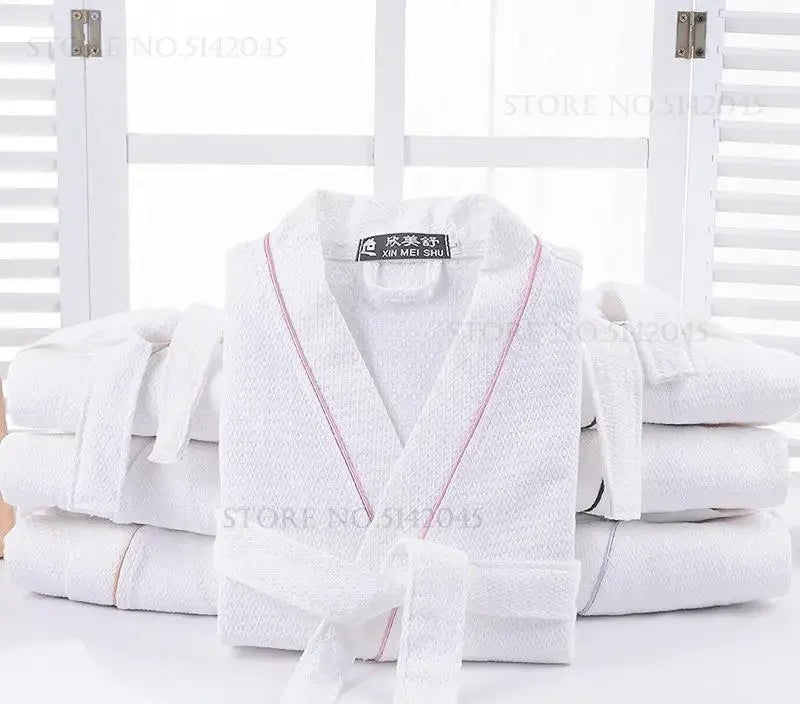 White waffle cotton bathrobe