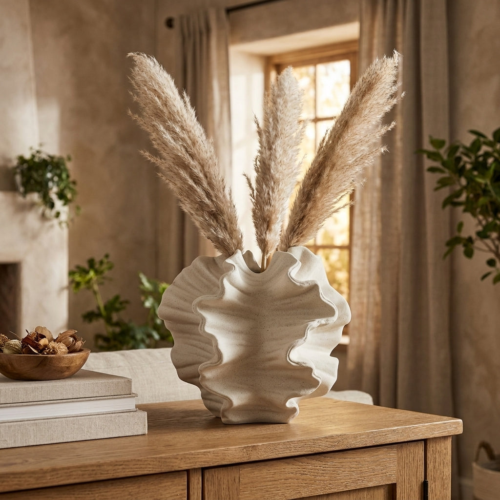 Warmwood cover - Wavy Ceramic Vase, Sculptural Petal Bud Vase